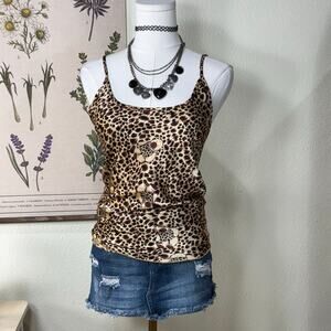Vintage 90s Leopard Teddy Bear Satin Cami Top McBling Sexy Trashy Romantic L XL